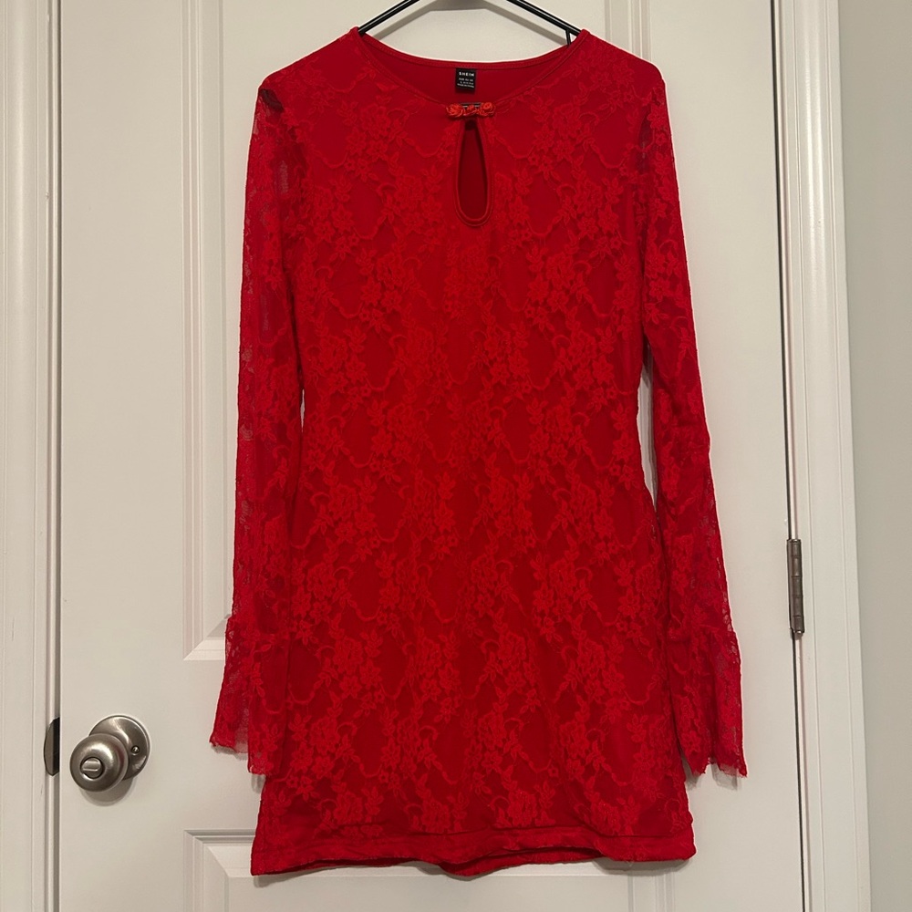 SHEIN Red Lace Mini Dress